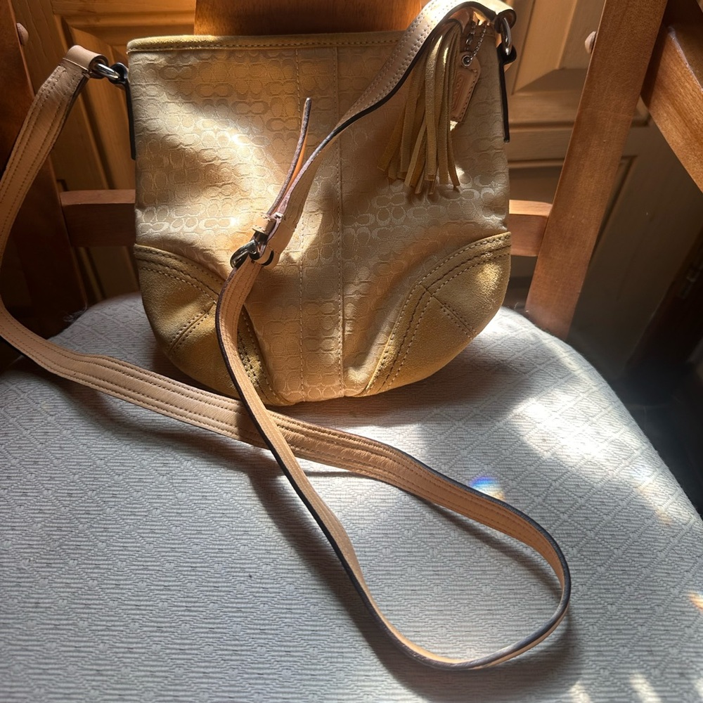 Tan coach Crossbody Shoulder Bag with Tassel